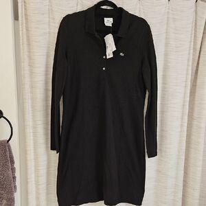 NWT Lacoste Classic Black Long Sleeve Dress Size 14